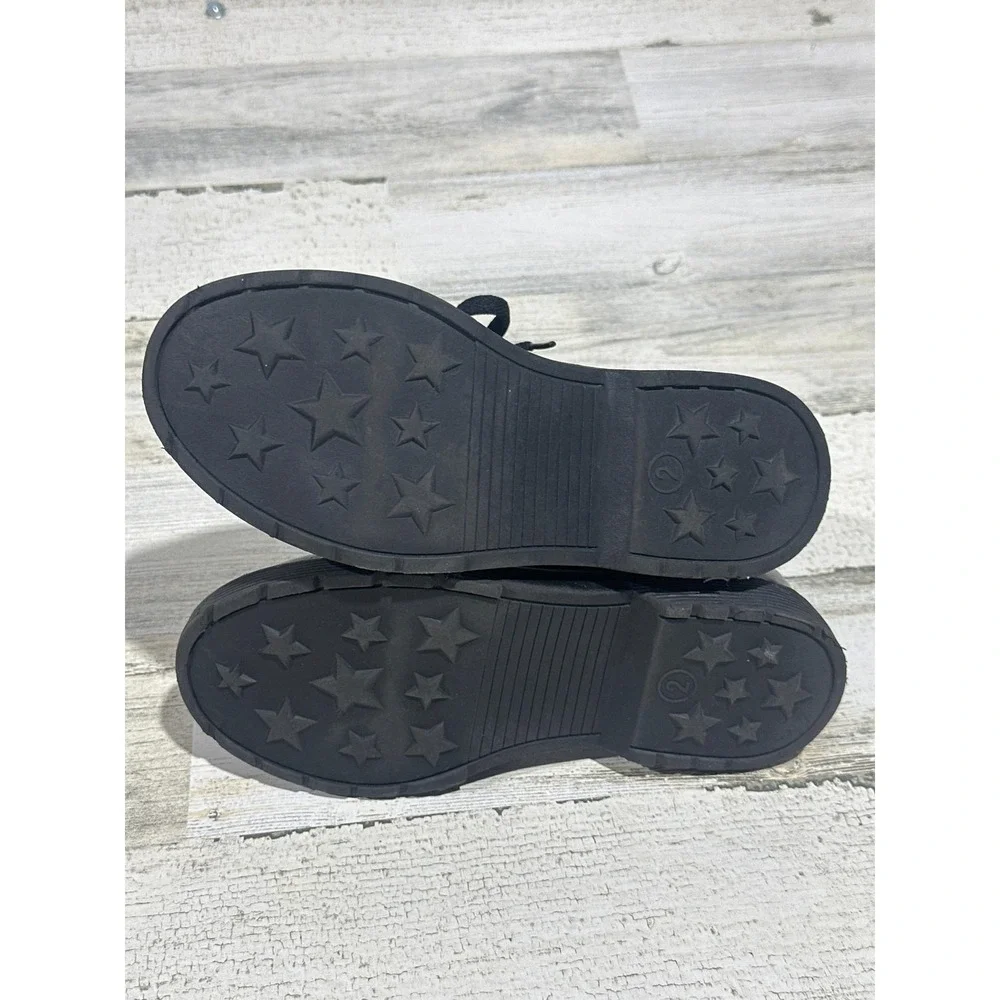Art Class Combat Boots Girls Size 2 Black Faux Leather Lace Up‎ Grunge GUC